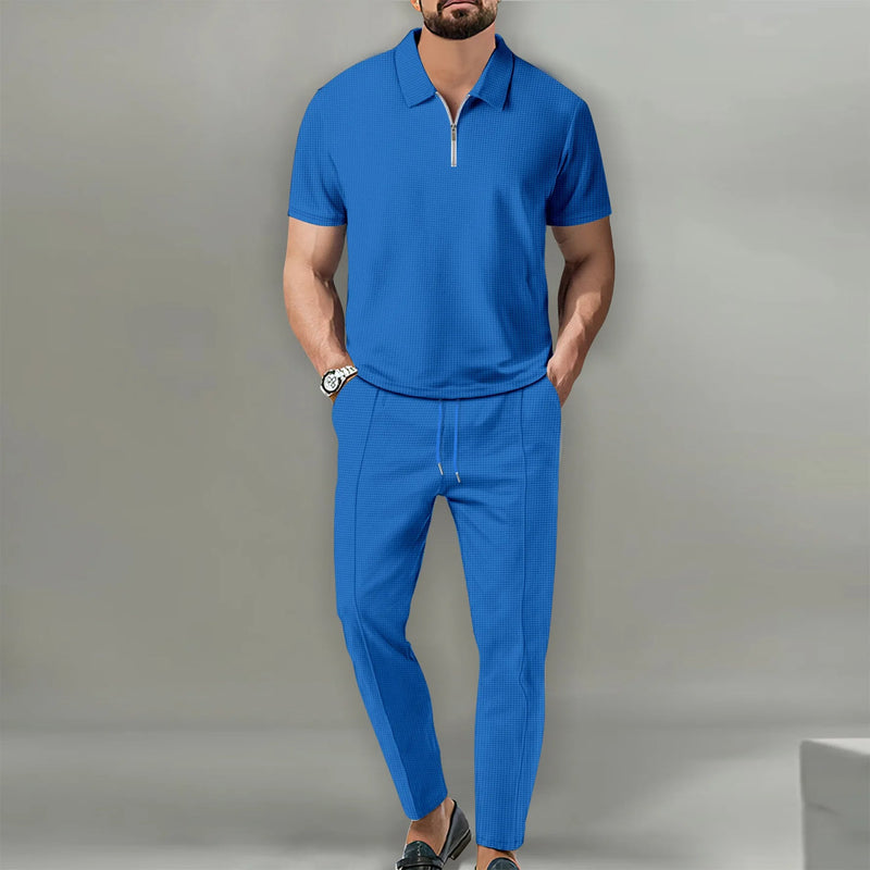 Conjunto de Calça e Camisa Polo Linha Casual Refinada.