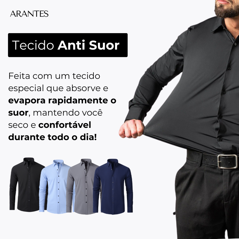 Compre 1 Leve 2 | Camisa Social Ultra Elastech Anti amassados + Relogio de Brinde