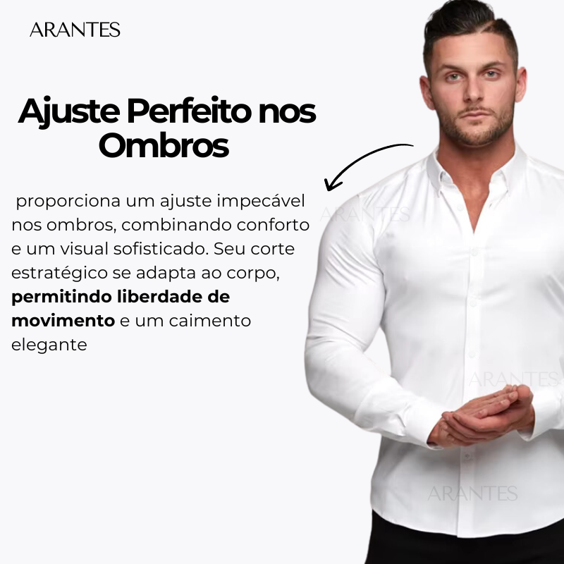 Camisa Elastech Social Anti Amassados + Brinde Relogio Social